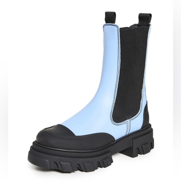 GANNI Mid Chelsea Boot in Placid Blue Chunky Lug Sole Size